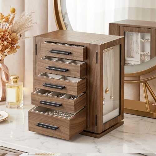 HOOBRO 360° Rotating Jewelry Box for Women, Wooden Jewelry Organizer - Image 4