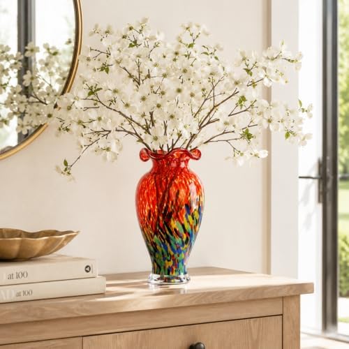 12" Tall Hand Blown Glass Vase – Pretty Ruffle Wide Mouth Decorative Flower Vase, for Modern Home Decor, Ideal Centerpiece for Living Rooms, Wedding & Home Decor - Image 5