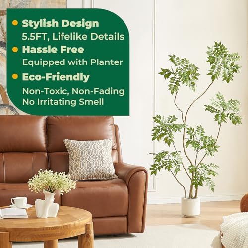 5.5FT Artificial Sumac Tree with White Pot, Indoor Tall Faux Plants - Image 2