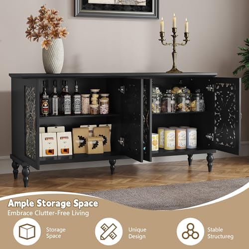 ARTPOWER 61.8" Hollow Carved Accent Cabinet with 4 Doors for Living Room - Image 5