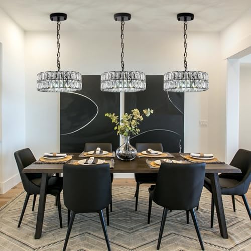CATINER Black Crystal Chandelier 12" Modern Ceiling Pendant Light 3-Pack - Image 3