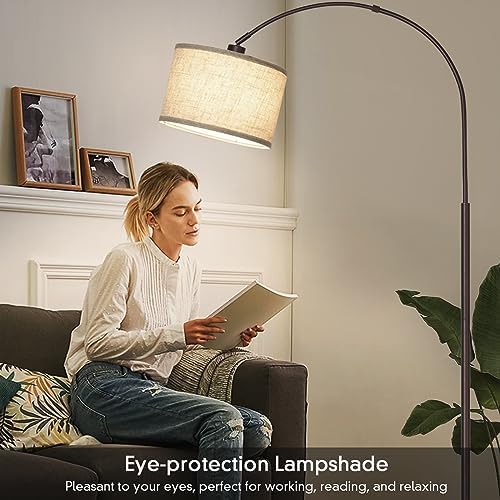 Seaside village Floor Lamp for Living Room, Arc Lamp with Adjustable Head, Modern Tall Lamp with On/Off Pedal Switch, Over Couch Standing Hanging Light for Reading, Bedroom, Office (Brown) - Image 5
