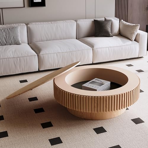 39'' Round Coffee Table with Storage, Modern Wooden Coffee Table - Image 3
