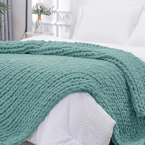 Bigacogo Chunky Knit Throw Blanket for Couch, 40x80 inches, Light Teal by Bigacogo