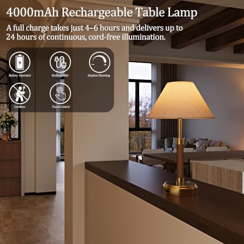 Cordless Rechargeable Table Lamp with 4000mAh Battery, Bedside Lamp, 2 Pack - Image 2