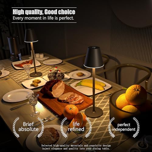 Timjorman Modern LED Cordless Table Lamp, 4000mAh Rechargeable Battery, 3 Level Brightness Night Light, Metal Shell, Minimalist Design, for Couples Dinner/Coffee Table/Restaurant/Bedroom, Khaki - Image 3
