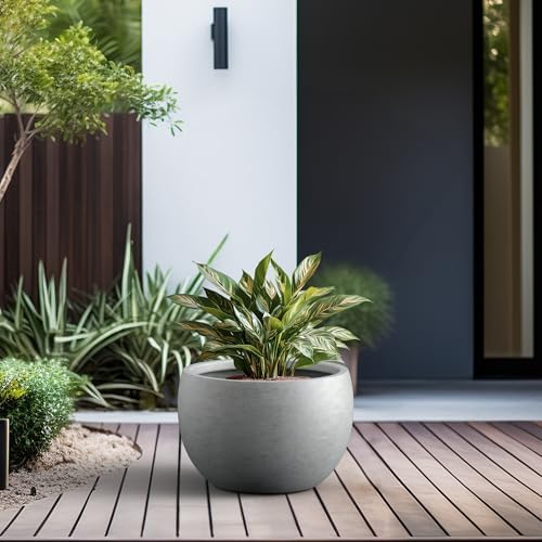 Kante Large Round Bowl Pale Gray Concrete Planter 20" Dia, Outdoor - Image 6