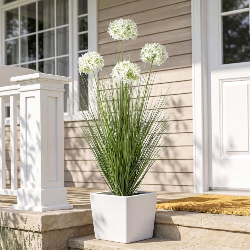Ttranewsoo Tall Faux Grass Plant with White Flowers, 47.2 Inch Artificial Potted Greenery, UV Resistant Floor Plant for Indoor and Sheltered Outdoor Decor, 1 Pack - Image 2