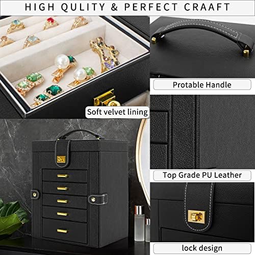AKOZLIN 6-Tier Jewelry Box Organizer 5 Drawers Storage Black Regular - Image 3
