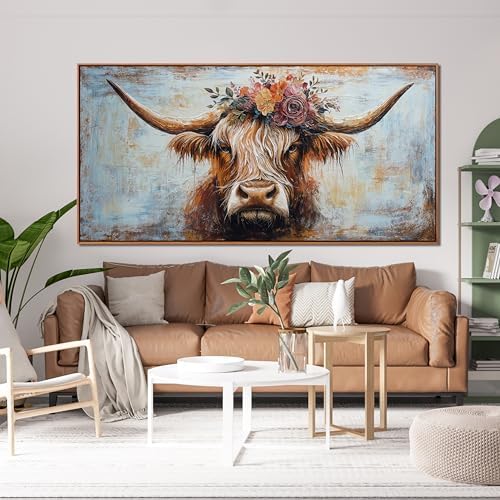 Canvas Wall Art Decor Canvas Art Wall Decor Highland Cow Wall Art Prints Wall Art Picutures for Living Room Large Vintage Wall Art Decor Framed Artwork for Walls Home Bedroom Office Decorations 29" X 59" - Image 6