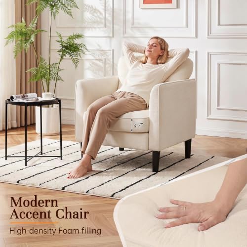 Kromax Accent Chair for Living Room Set of 2, Comfy Reading Armchair, White - Image 4