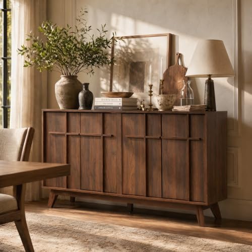 knoworld 59" Sideboard Buffet Cabinet with Storage, Modern Credenza, Brown - Image 4
