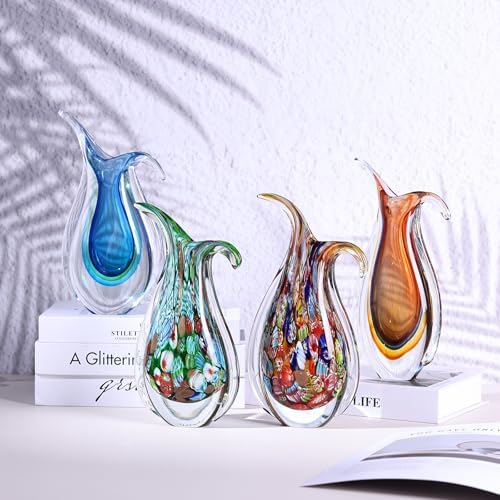 Amber Hand Blown Glass Vase – Oval Decorative Art Glass for Centerpieces, Murano Inspired Decor for Dining Room, Entryway Table, or Shelf, Handmade Glass Vase for Home Display (Red Yellow) - Image 5