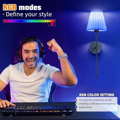 NIORSUN Battery Operated Wall Sconce Set of 2,Beige-Black Rechargeable Wall Lights with 10400mAh Dimmable Bulbs and Remote, 9 Colors Wireless Wall Lamps for Bedroom Living Room Hallway - Image 3