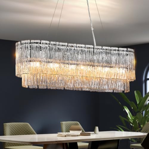 CATINER 35.5" Rectangle Crystal Glass Chandelier 6-Light Black Chandeliers by CATINER