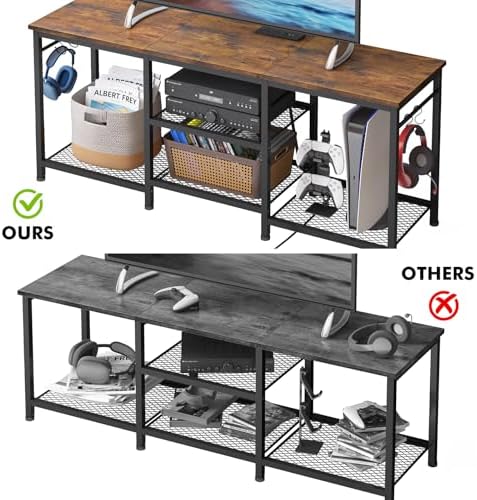 YGEOMER TV Stand for TVs Up to 50in with LED Lights, Rustic Brown - Image 3