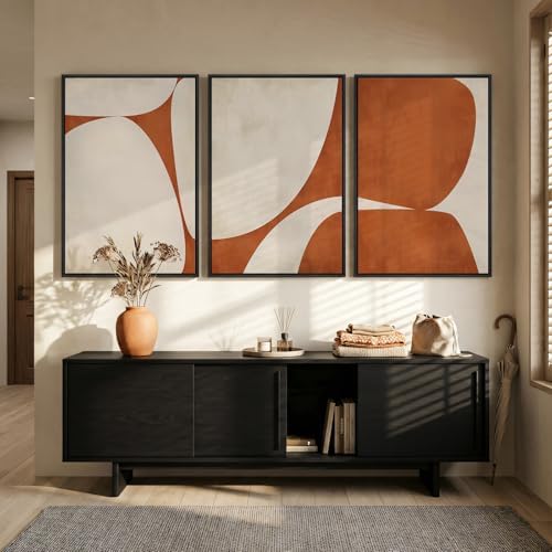 Large Framed Beige Orange Abstract Wall Art for Living Room, 3 Piece 24x36 - Image 2