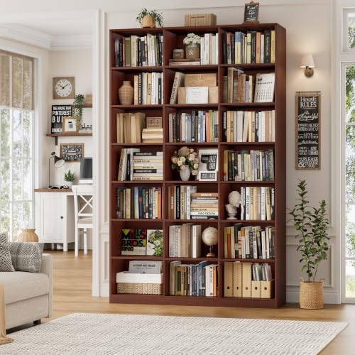 HOSTACK 86"H Triple Wide Bookshelf and Bookcase, Large Book Shelves, Cherry - Image 2