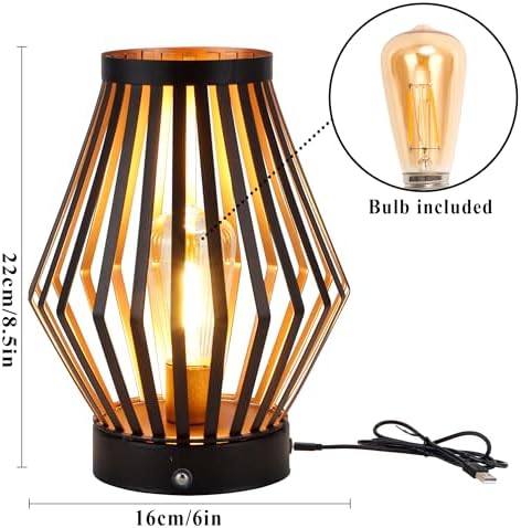 JHY DESIGN Set of 2 Dimmable Bedside Table Lamp 8.5''H Rechargeable Metal Cage Lantern with LED Edison Style Bulb Cordless Accent Lamp for Weddings Parties Patio Events for Indoors Outdoors - Image 4