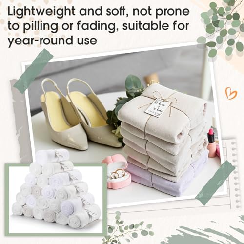 24 Pack Flannel Throw Blankets Bulk 50 x 60 Inch Wedding Fleece Blankets with Thank You Card Soft Blanket for Winter Valentines Guests Sleepover Spa Gifts, 4 Colors (Shades of White) - Image 5