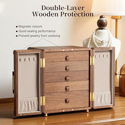 5-Layer Double-Door Walnut Wood Jewelry Box - Image 2