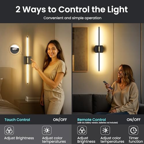 10000mAh Battery Operated Wall Sconces Set of 2, Black Gold-29Inch - Image 6