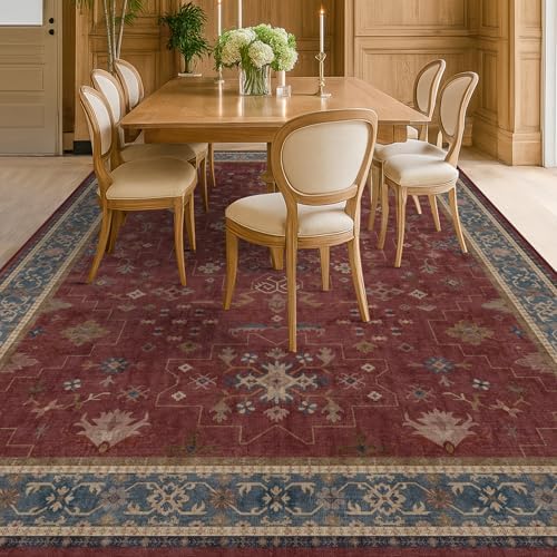 Hazo Haus Oriental 8x10 Large Area Rugs for Living Room - Burgundy Rug for Bedroom Under Bed, Dining Room Under Kitchen Table, Washable Soft Non Slip Unique Indoor Décor - Image 6