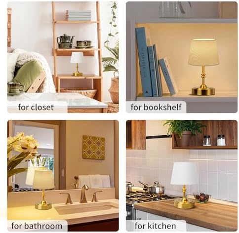 ONEWISH Small Cordless Lamp Dimmable-Battery Operated Table lamp, 4000mAh Rechargeable, Touch Bedside Lamp with White Fabric Shade, 2700K Bulb Included, for Dining, Patio, Bathroom(Gold) - Image 5