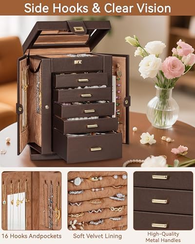 AKOZLIN 6-Tier Jewelry Box Organizer 5 Drawers Storage M-L Brown - Image 6