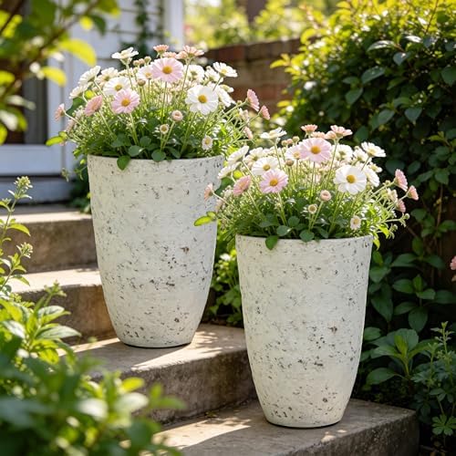 Autodaya 19.5" Resin Tall Planters for Outdoor Plants, Set of 2 Flower Pots by Unknown