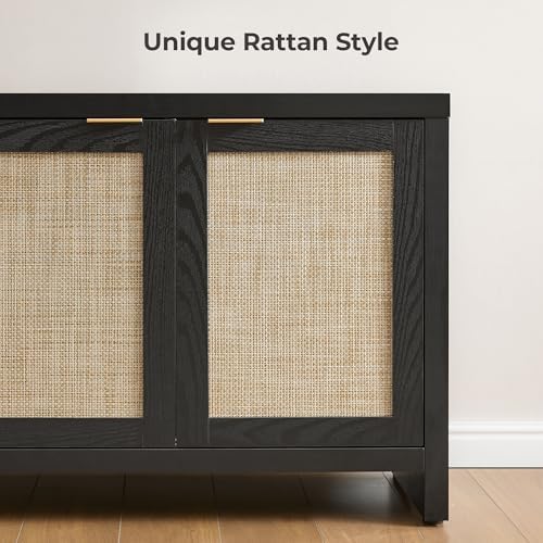 SICOTAS TV Stand for Living Room Boho Entertainment Center for Bedroom with 4 Rattan Cabinets Farmhouse Television Stands with Storage Large Media Console Table for TVs up to 65 Inch - Image 5