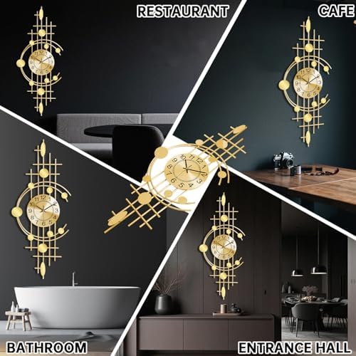 Wall Clock for Living Room, Silent Quality Quartz Battery Operated, Golden Metal Decorative Large Wall Clock for Kitchen,Home,Bathroom,Bedroom Home Decor,14.6x36.3inch - Image 6