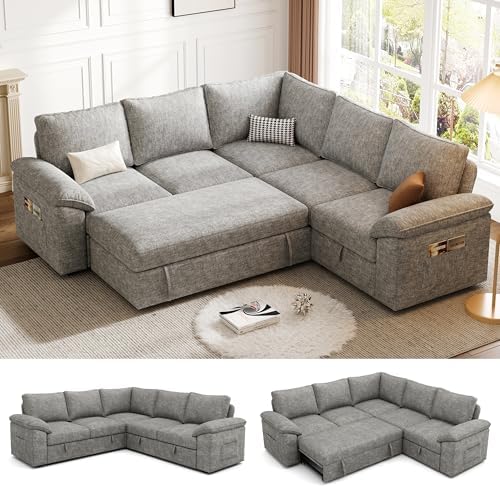 85'' Modular Sectional Sofa with Pull Out Bed, Sleeper Sofa, Light Gray by Unknown