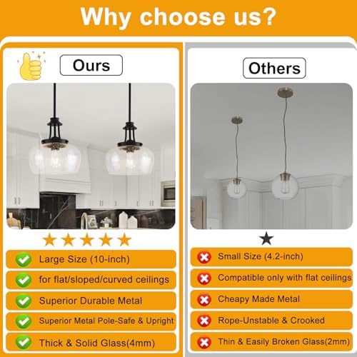 Modern Pendant Lights Kitchen Island, Matte Black Pendant Light Fixtures with 10" Clear Air Bubble Glass Shade, Industrial Hanging Pendant Lights Fixture for Kitchen Island Dining Room Entryway - Image 2