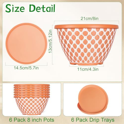Nooulap 8 Inch Plant Pot, 6 Pack Small Flower Pots - Image 3