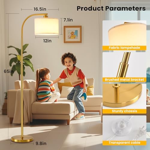 Tall Floor Lamp for Living Room,65'' Modern Standing Lamps with 9W LED Bulb,Elegant Floor Light with Fabric Shade,Gold Tall Lamp for Bedroom Office Study Room Corner Dining Room - Image 5