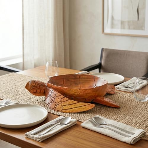 Wooden Hand Carved Turtle Bowl – Decorative Fruit Dish, Rustic Coastal Ocean-Inspired Tabletop Centerpiece, Handmade Animal Shaped Wood Serving Tray, Artisan Beach House Decor Accent Turtle Bowls - Image 6