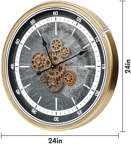 October Elf Large Real Moving Gears Wall Clock 24 Inch with World Map - Image 5