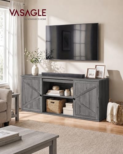 VASAGLE Farmhouse TV Stand for 65'' TV, Media Console, Sliding Barn Doors - Image 2