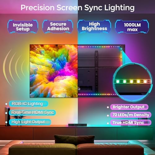 LightingWill HDMI 2.0 Sync Box LED TV Backlight Strip Kit, 4K@60Hz Screen Sync RGB-IC Lighting for 50–65 Inch TVs, Compatible with Alexa Google Home PS5 Xbox, 9.8 Ft, 72 LEDs/m - Image 3