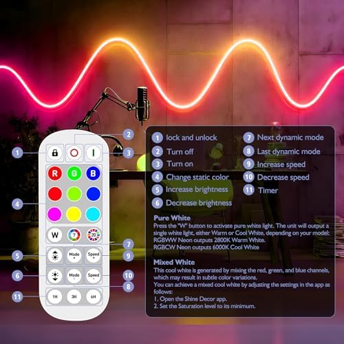 Shine Decor 24V Smart Neon Rope Lights, RGBW Silicone Neon Light Remote APP WiFi Control Music Sync, RGB+Warm White Changing Dimmable LED Neon Strip 16.4FT Flexible Waterproof for Indoor Outdoor - Image 3