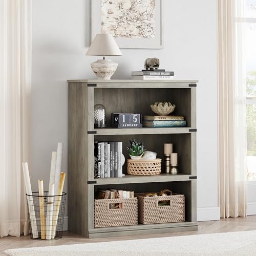 GarveeHome 3 Tier Farmhouse Bookcase, 39.9 in Tall Book Shelf with Storage - Image 5