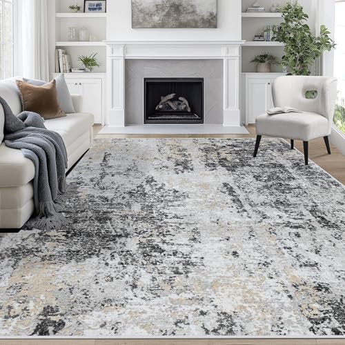 8x10 Area Rugs for Living Room Washable Bedroom Dining Room Black Grey Gold by Aelenmu