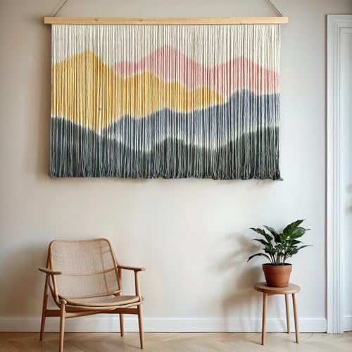 laddawan Extra Large Macrame Wall Hanging Dip-Dyed Tapestry Modern Wooden Home Wall Art For Living room Boho Handmade Wall Decor For Bedroom (Yellow) - Image 2