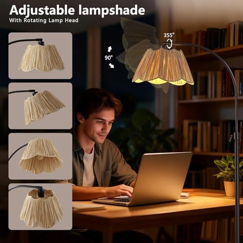 64'' Adjustable Arc Floor Lamp with Woven Pleated Shade, Black - Image 3