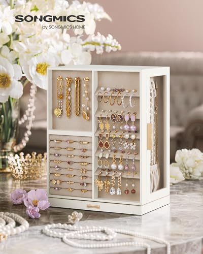 SONGMICS Jewelry Box Organizer, 360° Rotating, 7 Drawers, Cloud White - Image 2