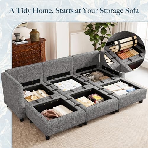 Belffin 84.3" Modular Sectional Sofa 6 Seats Sleeper Sofa Washable Sectional Couches for Living Room Comfy Couches with Storage Seat Couch Sofas with Chaise,Grey - Image 3