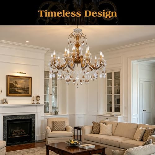 Antique Gold Bronze Crystal Chandeliers Candle Style Hanging Light - Image 2