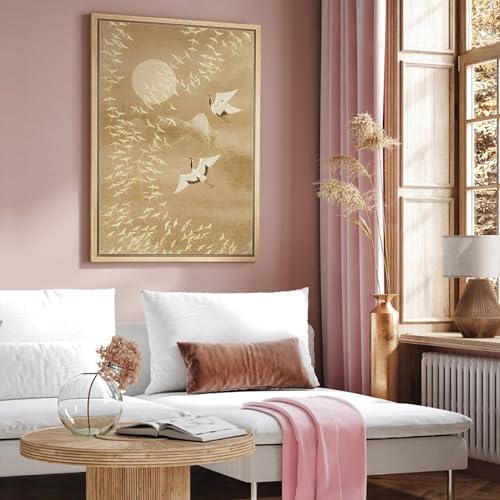 NWT Framed Canvas Print Wall Art Watercolor Crane Birds Flying Nature Wilderness Illustrations Modern Art Decorative Landscape Rustic Colorful for Living Room, Bedroom, Office - 24"x36" Natural - Image 4