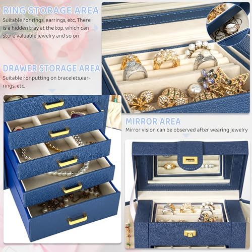 AKOZLIN 6-Tier Jewelry Box Organizer 5 Drawers Storage Blue Regular - Image 3